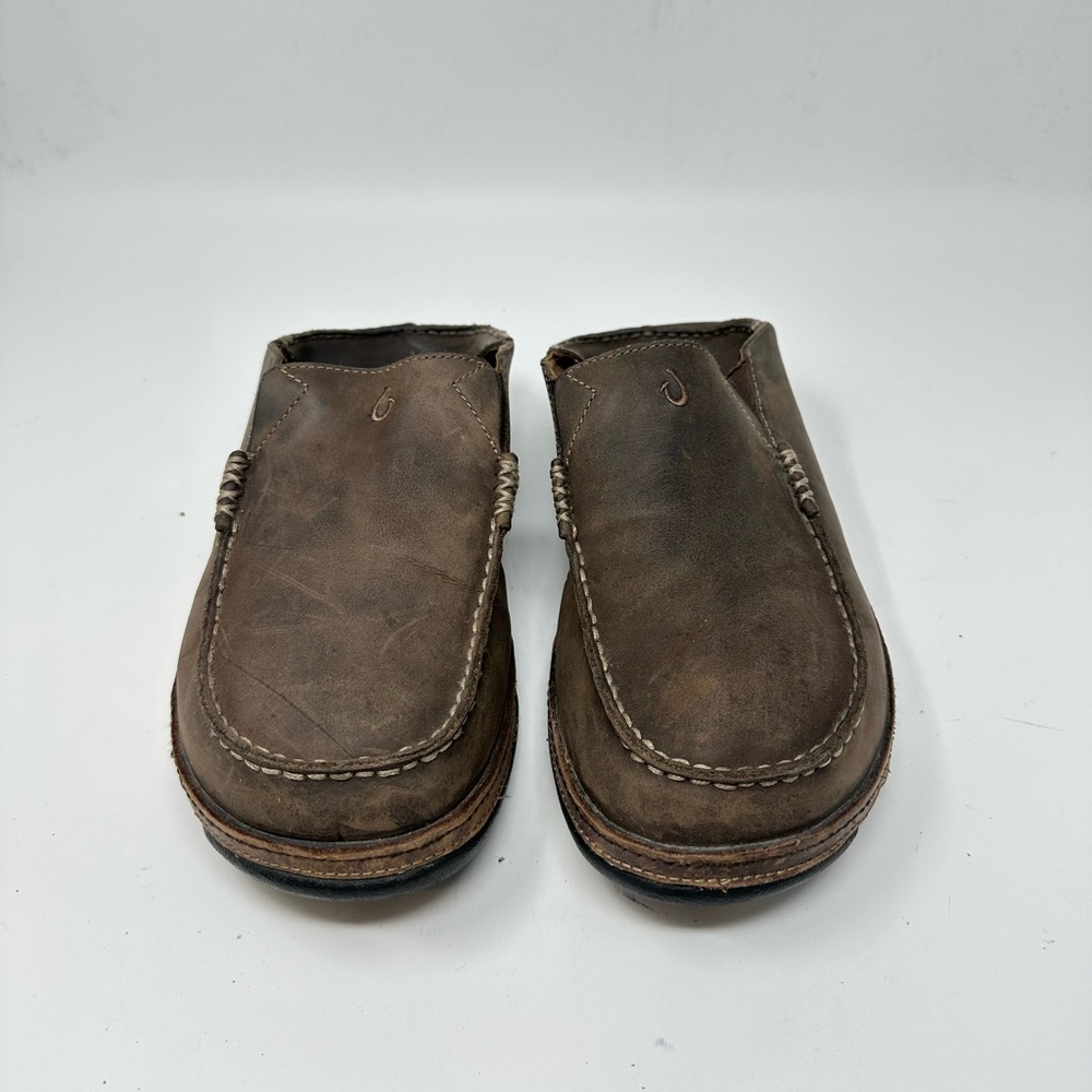 Olukai Moloa Men's Slip On Casual Shoes Brown Leather Loafer Drop In Heel M9.5 - Picture 11 of 13